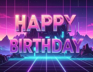 Futuristic Holographic Happy Birthday Banner