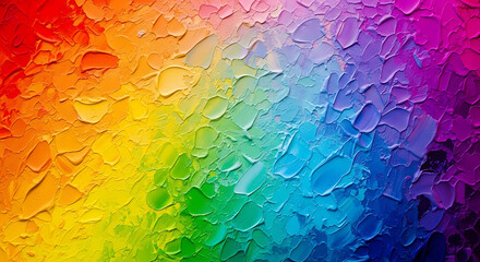 A vibrant rainbow textured oil painting with thick strokes of paint creating a colorful spectrum ai generated