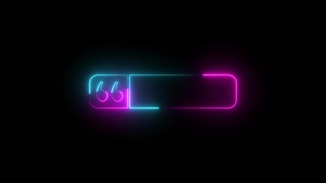 pink and cyan neon animated  Minimal line-style animation of a &ldquo;quote search&rdquo; concept: an address/URL bar appears while inverted commas shake, representing citation, punctuation, and internet search.
