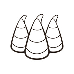 Three candy corn pieces in a simple line art style on a white background