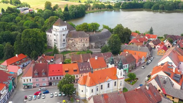 The historic center of the town of Rozmital pod Tremsinem in the Czech Republic.