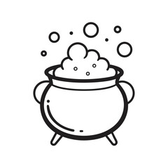 Whimsical line art cauldron with bubbles and steam for magical designs