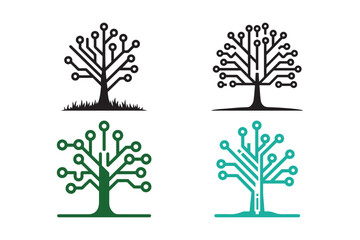 Abstract circuit board tree designs representing technology growth innovation and digital networks