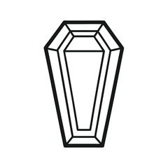 Simple line art outline of a coffin standing upright on a white background