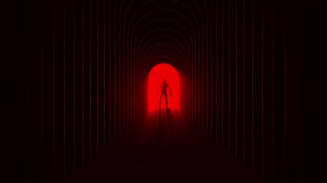 Red glowing door loop animation with neon zombie cyberpunk style background