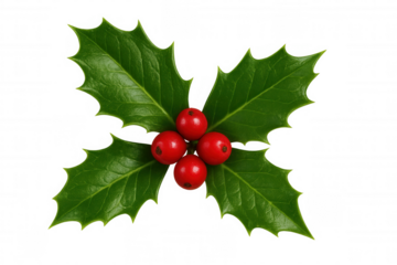 Holly sprig with red berries isolated on transparent background, perfect for christmas projects
