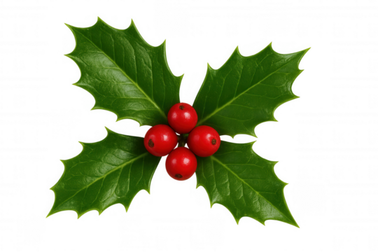 Holly sprig with red berries isolated on transparent background, perfect for christmas projects