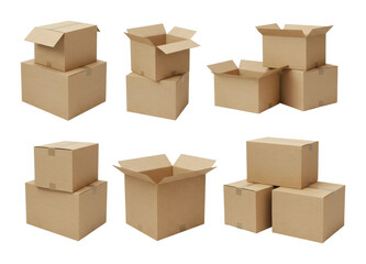 Fototapeta premium Packaging solutions cardboard box stacks warehouse product indoor top-down logistics concept. Cut out PNG