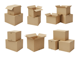 Packaging solutions cardboard box stacks warehouse product indoor top-down logistics concept. Cut out PNG
