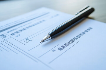 Paperwork documentation with pen, legal contract signing and filling form