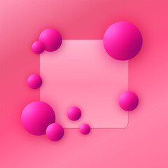 Bright 3D background with pink spheres and glass morphism. Eps 10