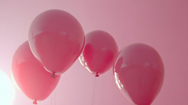 Pink Balloons Floating Soft Pastel Sky Background