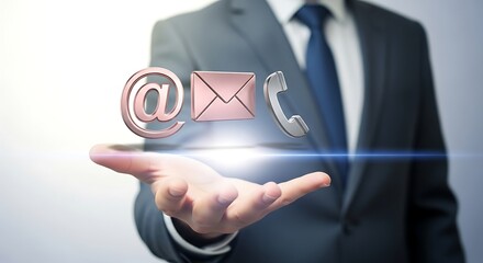 Professional business contact options presented on a hand for easy access and communication