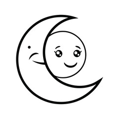 Whimsical crescent moon character with a friendly face line art design