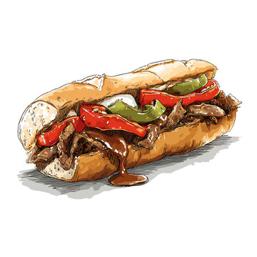 Chicago Italian Beef Sandwich with Jus and Peppers
