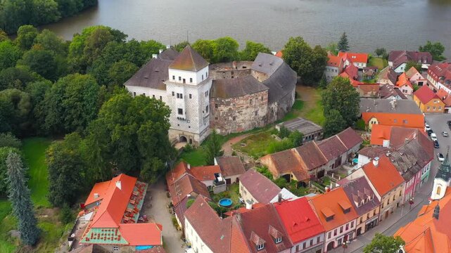 The historic center of the town of Rozmital pod Tremsinem in the Czech Republic.