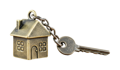 Unlocking your new home antique key and house charm real estate cozy atmosphere still life perspective. Cut out PNG