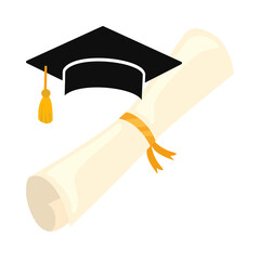 Graduation cap and diploma scroll symbolizing academic achievement