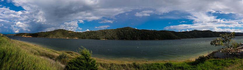View of the biggest artificial lake in Colombia called Calima Lake located on the mountains of Darien at the region of Valle del Cauca