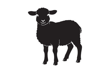 Black sheep silhouette standing calmly against a white backdrop in a simple style