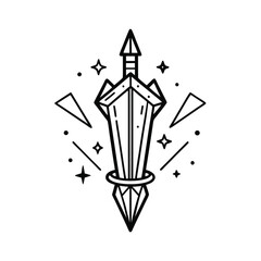Elegant crystal dagger with celestial stars line art graphic
