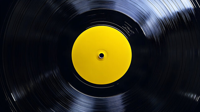 Vintage vinyl record close-up with yellow label for retro music design