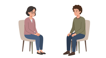 Two people sitting on chairs talking about their feelings isolated on transparent background