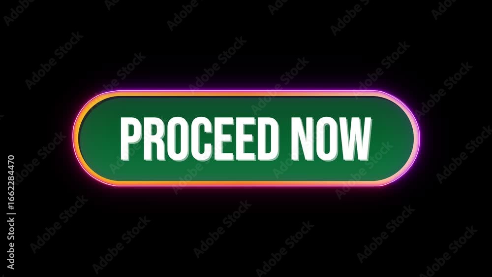 Fototapete proceed now button click animation with computer mouse cursor and luxury neon glow colorful border o