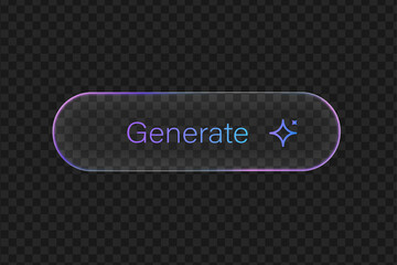 Holographic generate button with a glass effect on a transparent background. user interface design and modern web applications. 