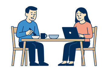 A couple cooks and works in the kitchen while dancing and having fun at home