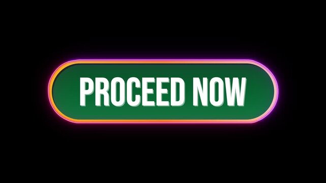 Proceed Now Button Click Animation With Computer Mouse Cursor And Luxury Neon Glow Colorful Border On Black Background