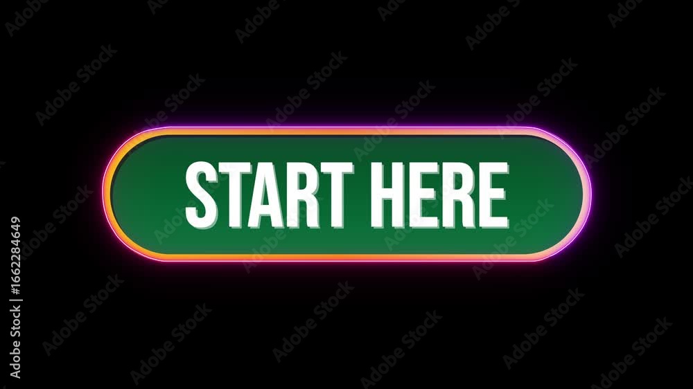 Fototapete start here, button click animation with computer mouse cursor and luxury neon glow colorful border o