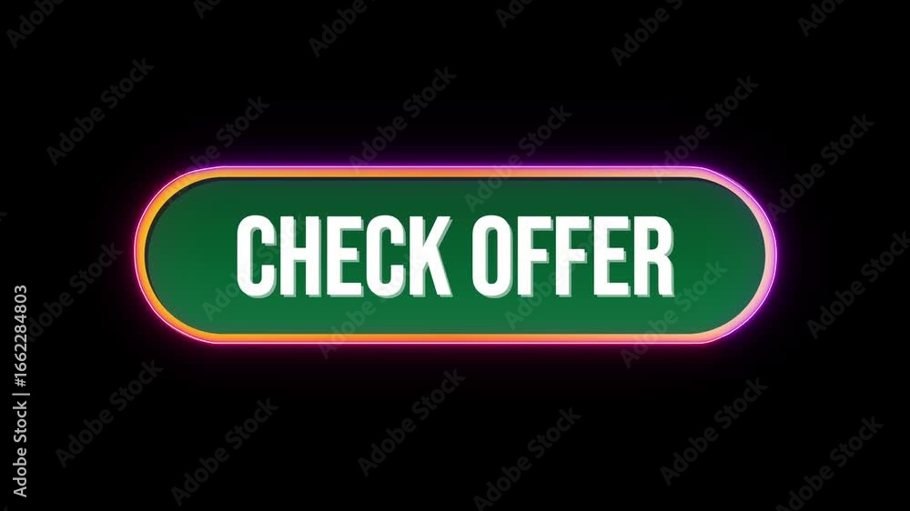 Fototapete check offer, button click animation with computer mouse cursor and luxury neon glow colorful border