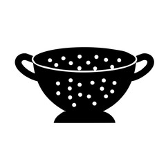 Minimalist black silhouette of a colander symbolizing rinsing and draining