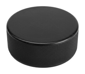 Exciting ice hockey game featuring a black puck at indoor rink fast-paced sports action dynamic environment. Cut out PNG