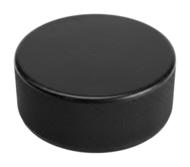 Exciting ice hockey game featuring a black puck at indoor rink fast-paced sports action dynamic environment. Cut out PNG