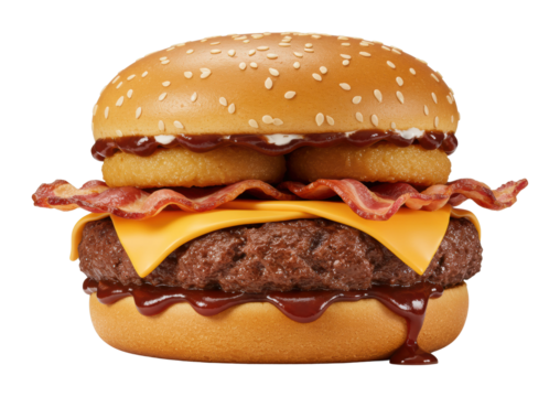 Sizzling bbq burger delight fast food restaurant food indoor setting indulgence. Cut out PNG