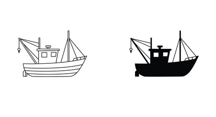 Fishing Boat Icon in Black and White