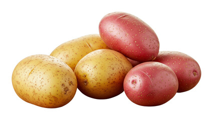Freshly harvested potatoes in a rustic setting food natural light. Cut out PNG