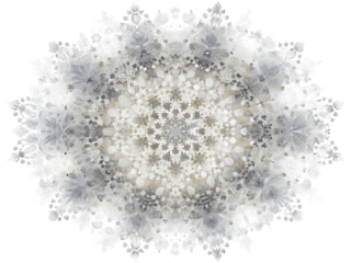 Intricate White and Gray Floral Mandala with Transparent Background symmetrical pattern isolated on a transparent background