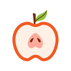 Vector sliced apple illustration. Half red fruit with seeds in flat design. Healthy clipart. Cute apple element.