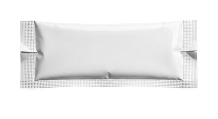 A single white rectangular sachet with sealed edges in a studio shot view