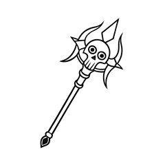 Mystical magic staff with skull top line art for fantasy and gothic designs