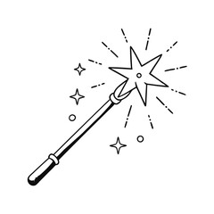 Enchanting magic wand with sparkling starbursts in clean line art