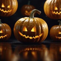 Fototapeta premium Luxury golden pumpkin shining in elegant Halloween spooky background