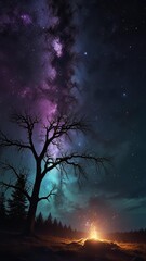 Spooky witch portal in form of galaxy nebula glowing at night