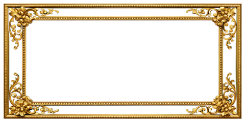 Ornate Golden Rectangle Frame with Floral Scrollwork and Background decorative isolated on a transparent background