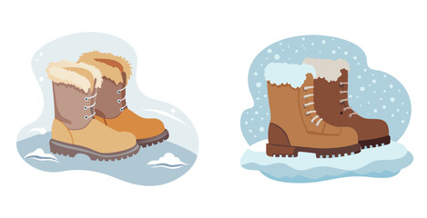 Stylish winter boots with fur vector art illustration design