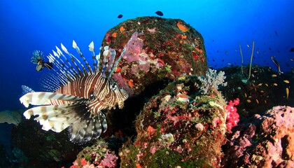 Underwater lionfish in coral reef