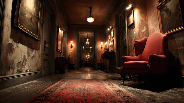 Eerie Haunted House Escape Room with Spooky Atmosphere and Clue-Searching Adventure